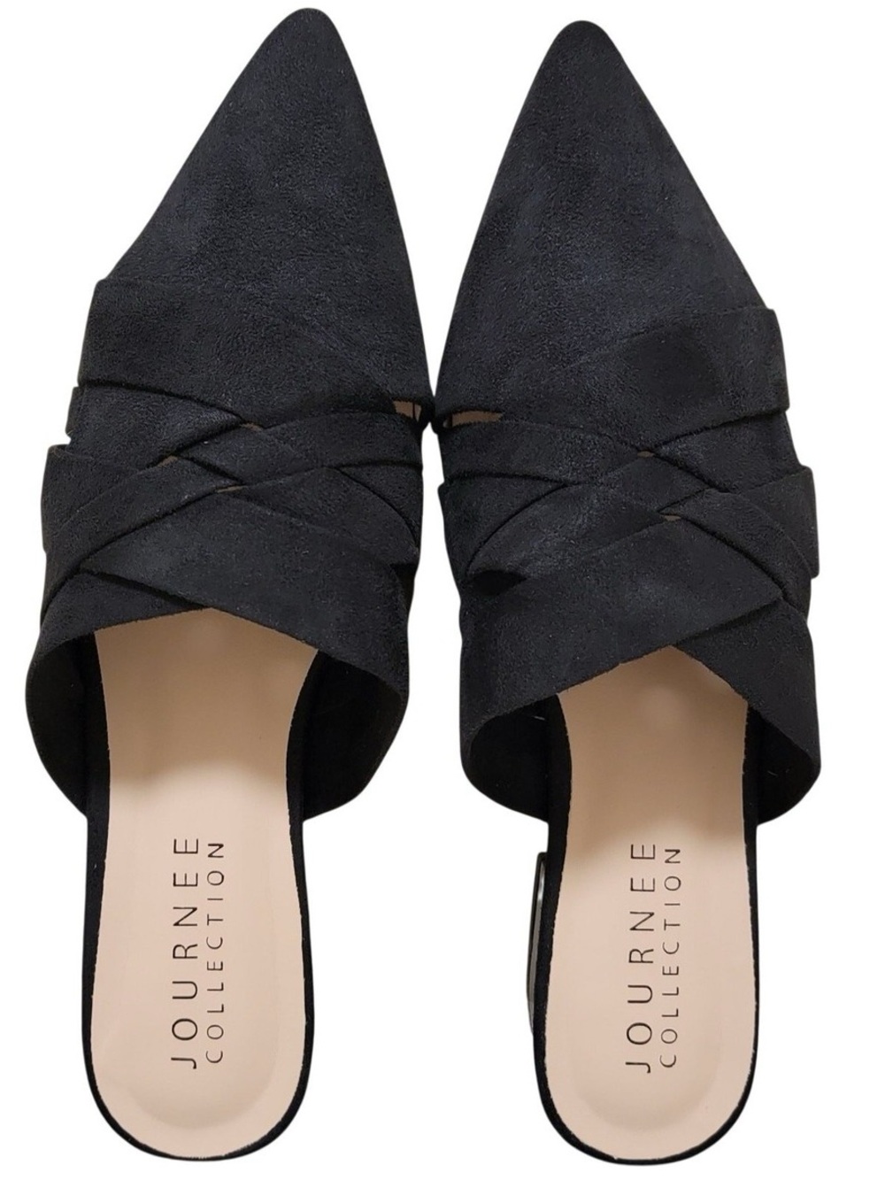 Journee Kalida Black Pointed Toe Vegan Suede Mules Sz 10 BNWOB